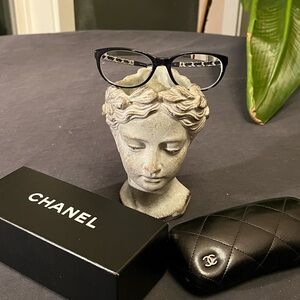Chanel Rare Navy Blue Silver Chain 3268-Q Eyeglasses Logo 53-17-140 EUC Glasses